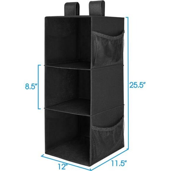 Hanging Closet Organizer 3 Shelf Foldable Storage Rack for Sweaters Clothes - Picture 3 of 7